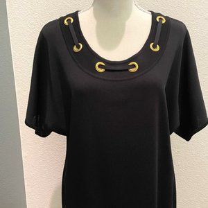 Misook Vintage Short Sleeve “Little Black Dress” with Gold Tone Grommet Detail